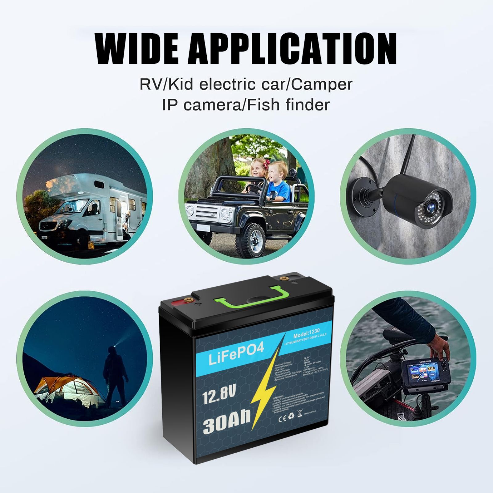 12V 30Ah LiFePO4 Lithium Battery with 5A Charger, Deep Cycle, for Trolling Motor