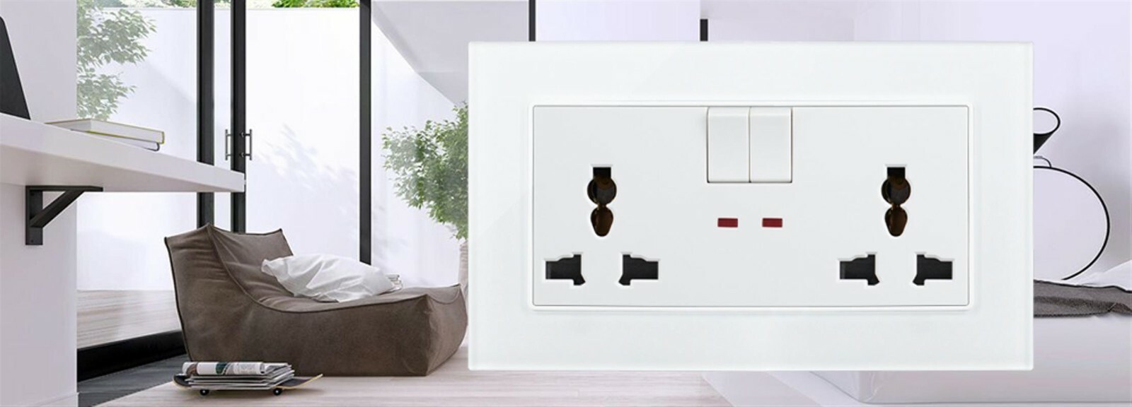 Universal Power Socket USB 5 Hole Wall Electrical Outlet 110-250V Glass 13A Plug