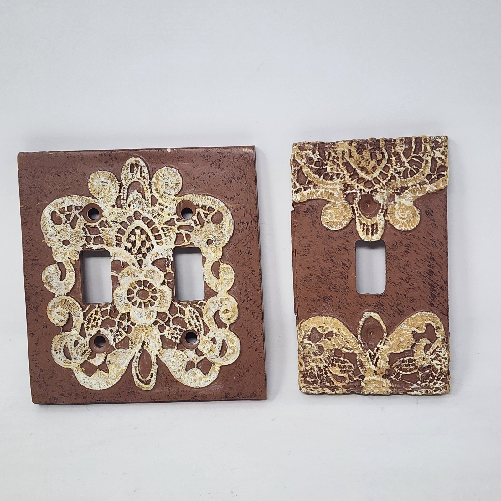 Doily-appliqué Victorian Style Light Switch Plate Cover Set Double, Single 2 pc.