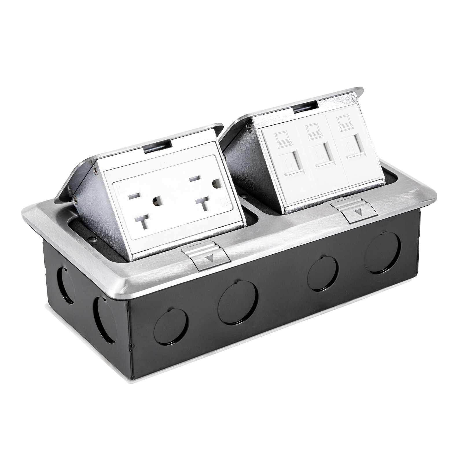 Dual Pop Up Floor Outlet 20A USB W/ Sockets Electrical Outlet Receptacle Silver