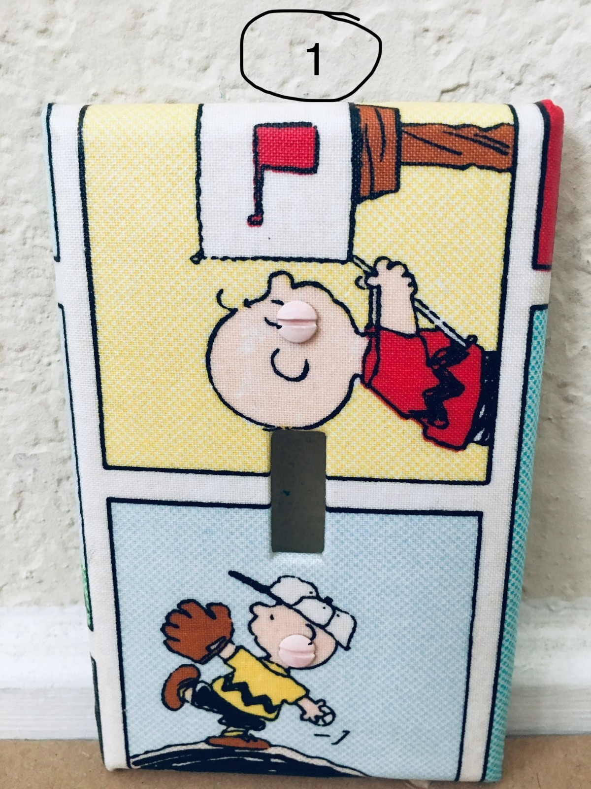 CHARLIE BROWN & FRIENDS SINGLE SWITCH PLATE COVERS HANDMADE WITH FABRIC, MIDWAY
