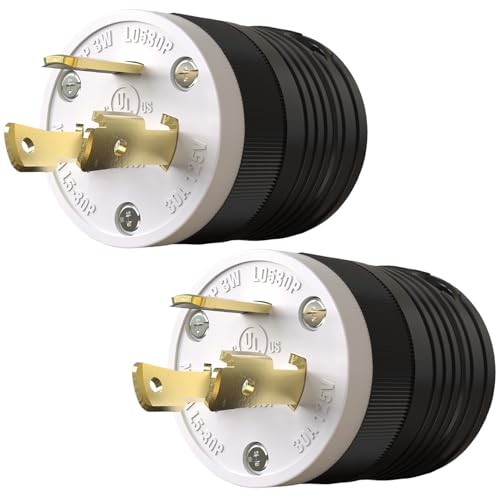 2 Pack NEMA Locking Plug, 30 Amp Generator Replacement Plug 2 PACK Black L5-30P