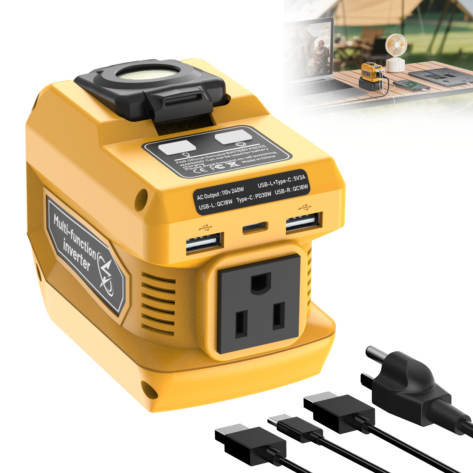 DC 20V to AC 110V Power Inverter Compatible with Dewalt 20V Battery 220W Output