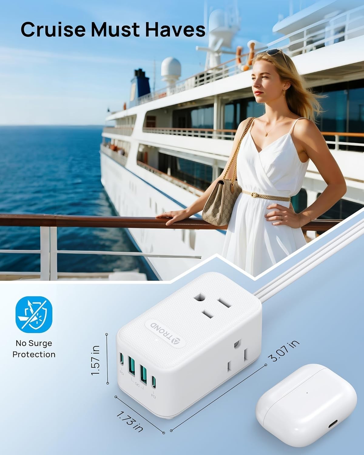 Effortless Access 3 AC Outlets & USB-C Port with Innovative 360° Plug Design