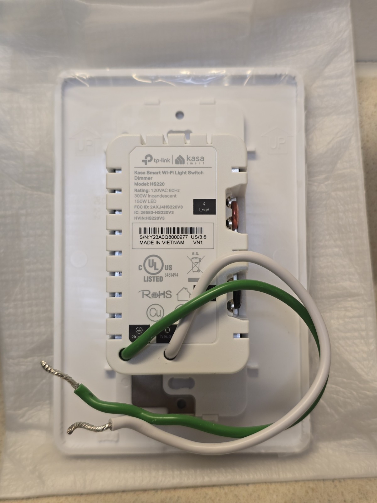 1 Pack Kasa Smart Dimmer Switch HS220, Single Pole, HS220, 2.4GHz