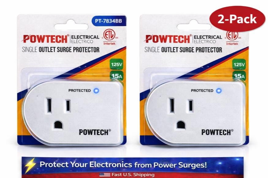 2-Pack Powtech Surge Protector Outlet Wall Plug Single Outlet Voltage Protection