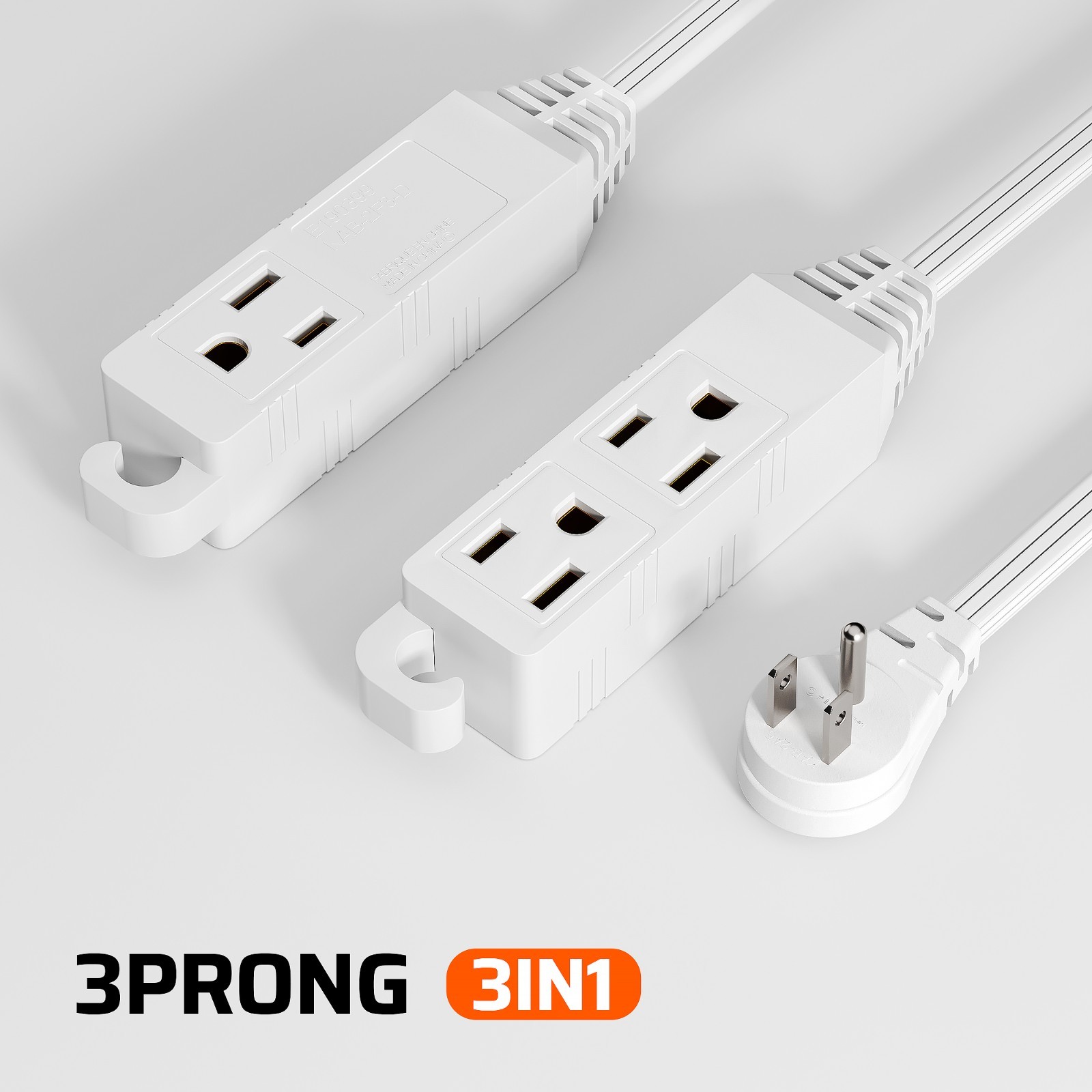 DEWENWILS 2 Pack 3 Outlet Extension Cord with Flat Plug, 3FT 16/3 Awg SPT-3 Cord