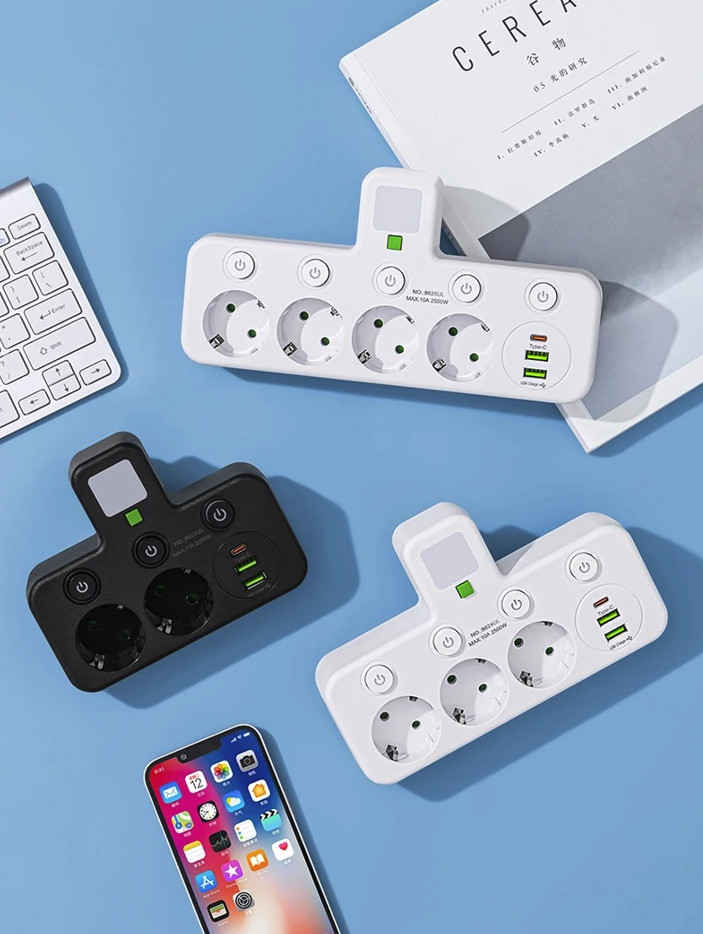 1pc EU Plug Power Strip 4 Sockets Wall Adapter Switch No Cable – NEW
