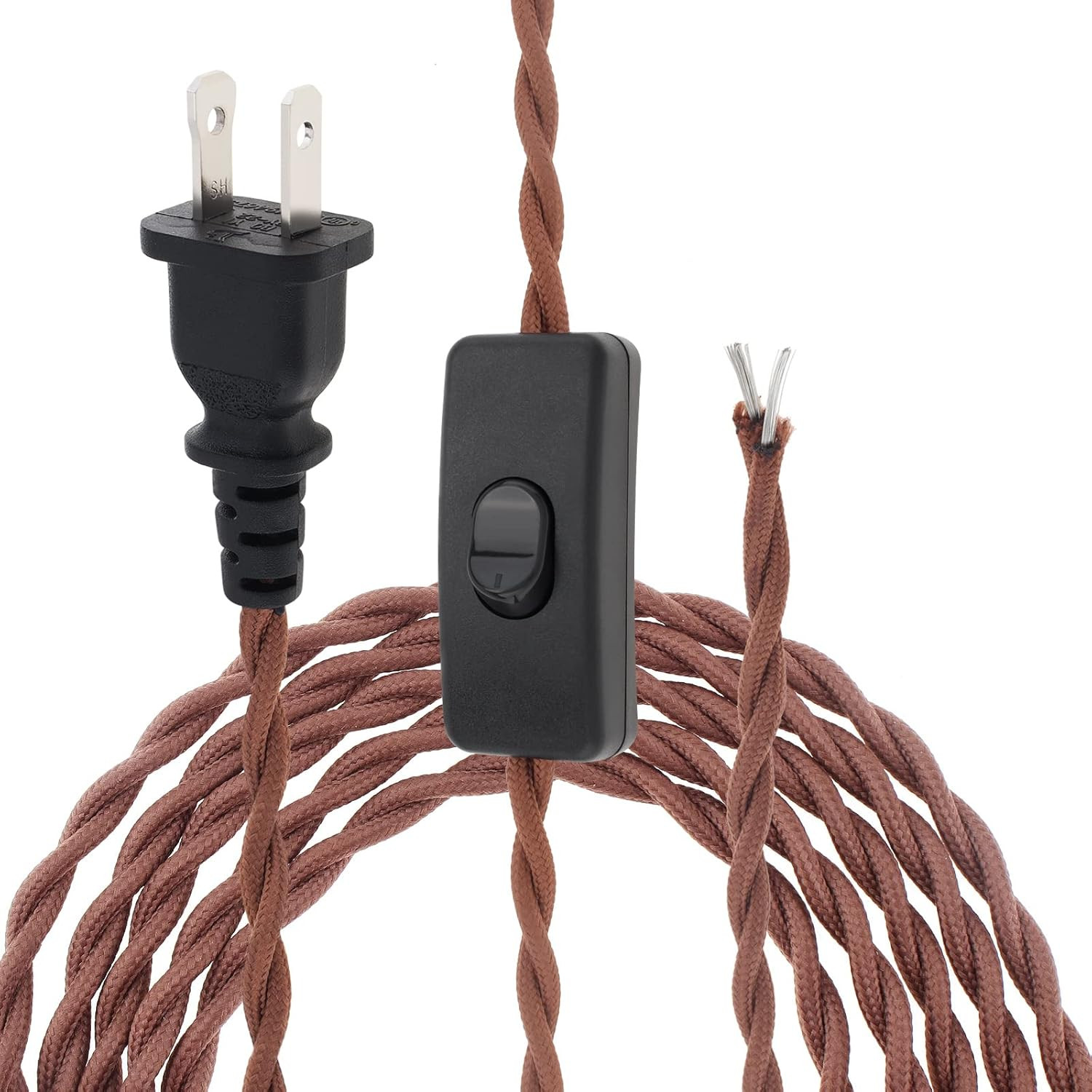16.4Ft Twisted Cloth Covered Lamp Cord with Switch Button and Molded Plug,18-Gau
