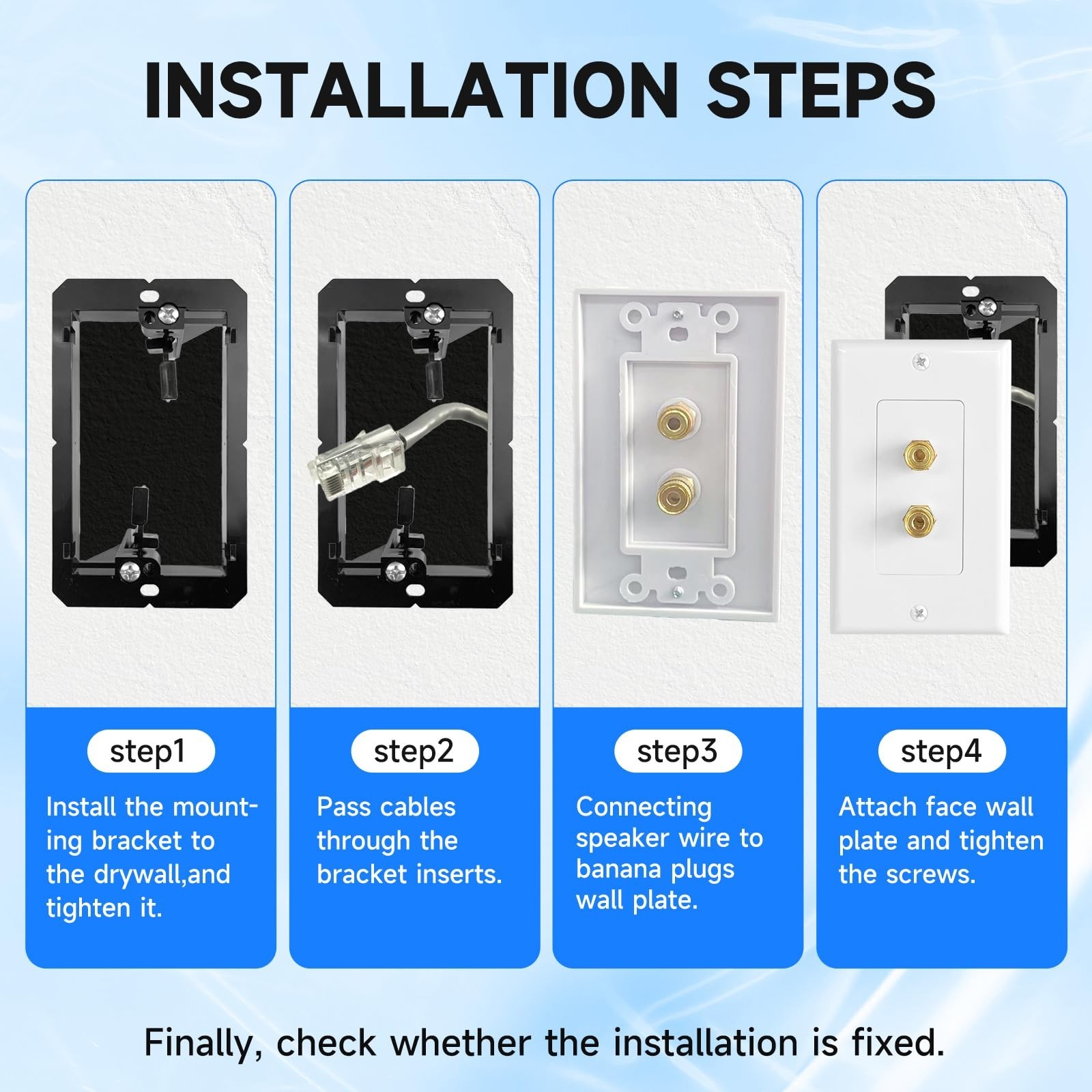 4 Pack Speaker Wall Plate with Low Voltage Mounting Bracket for Banana Plug 1…
