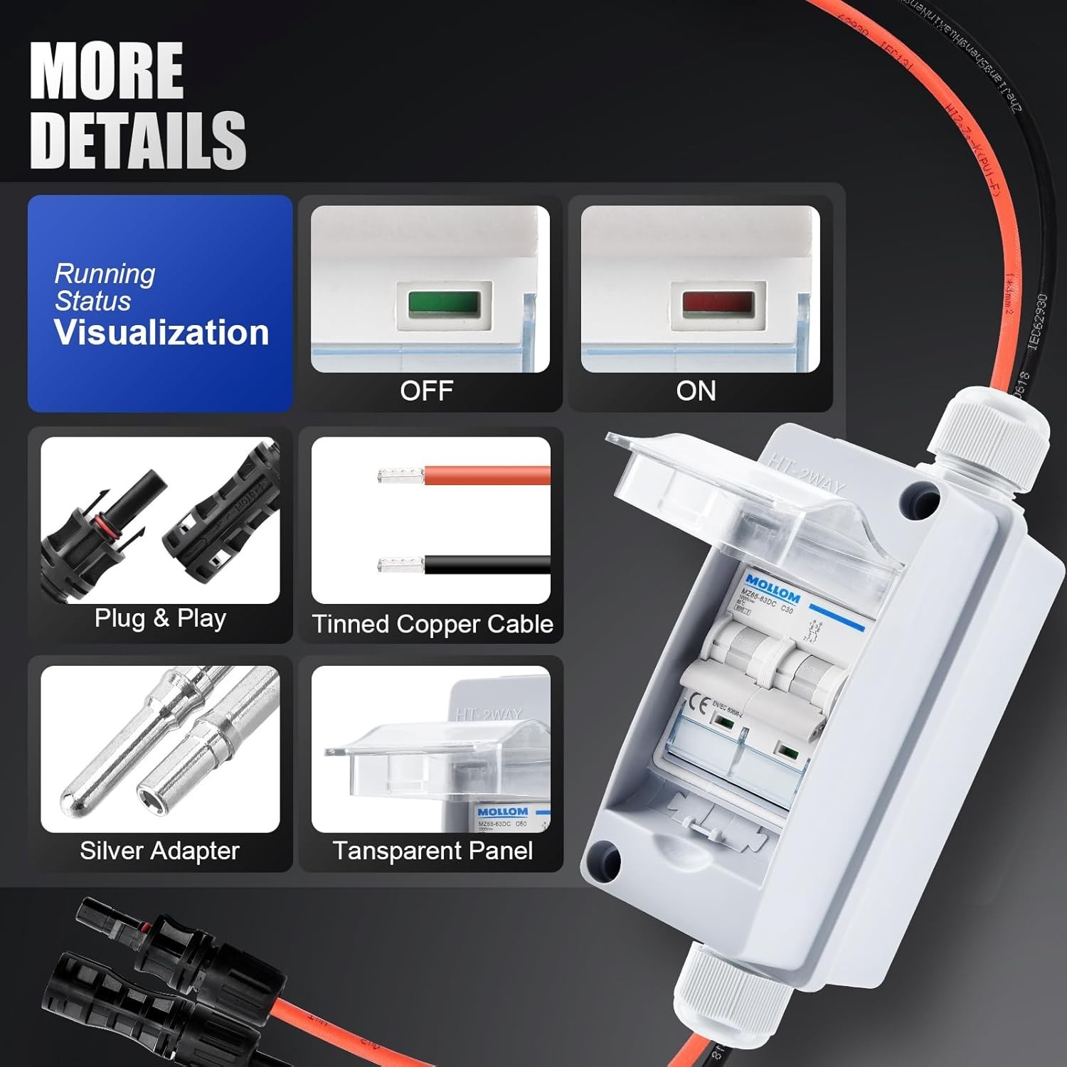 Solar Panel Disconnect Switch 1000V 60A Breaker Box for PV Home Outdoor