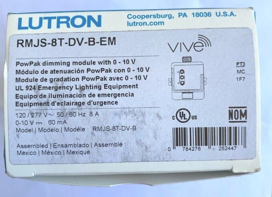 Lutron RMJS-8T-DV-B-EM 0–10V Emergency PowPak Vive Dimming Module NIB Price Each