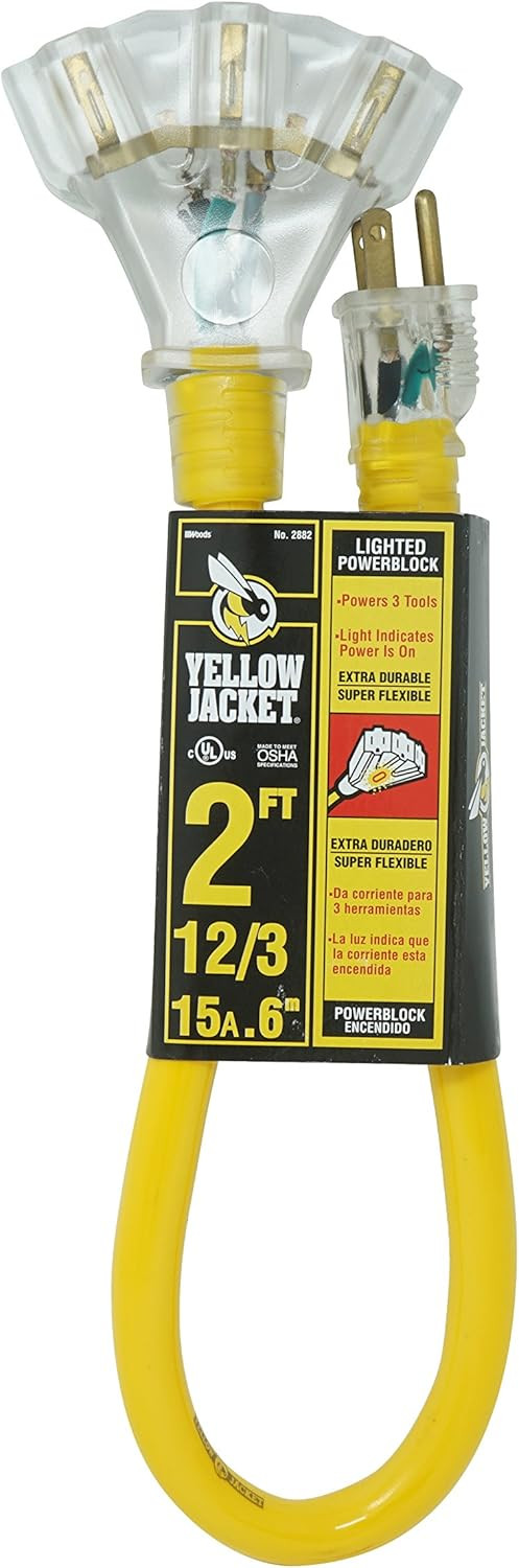 Yellow Jacket 2882 12/3 Heavy Duty 15-Amp, 125 Volts 1875 Watts, 2 ft,