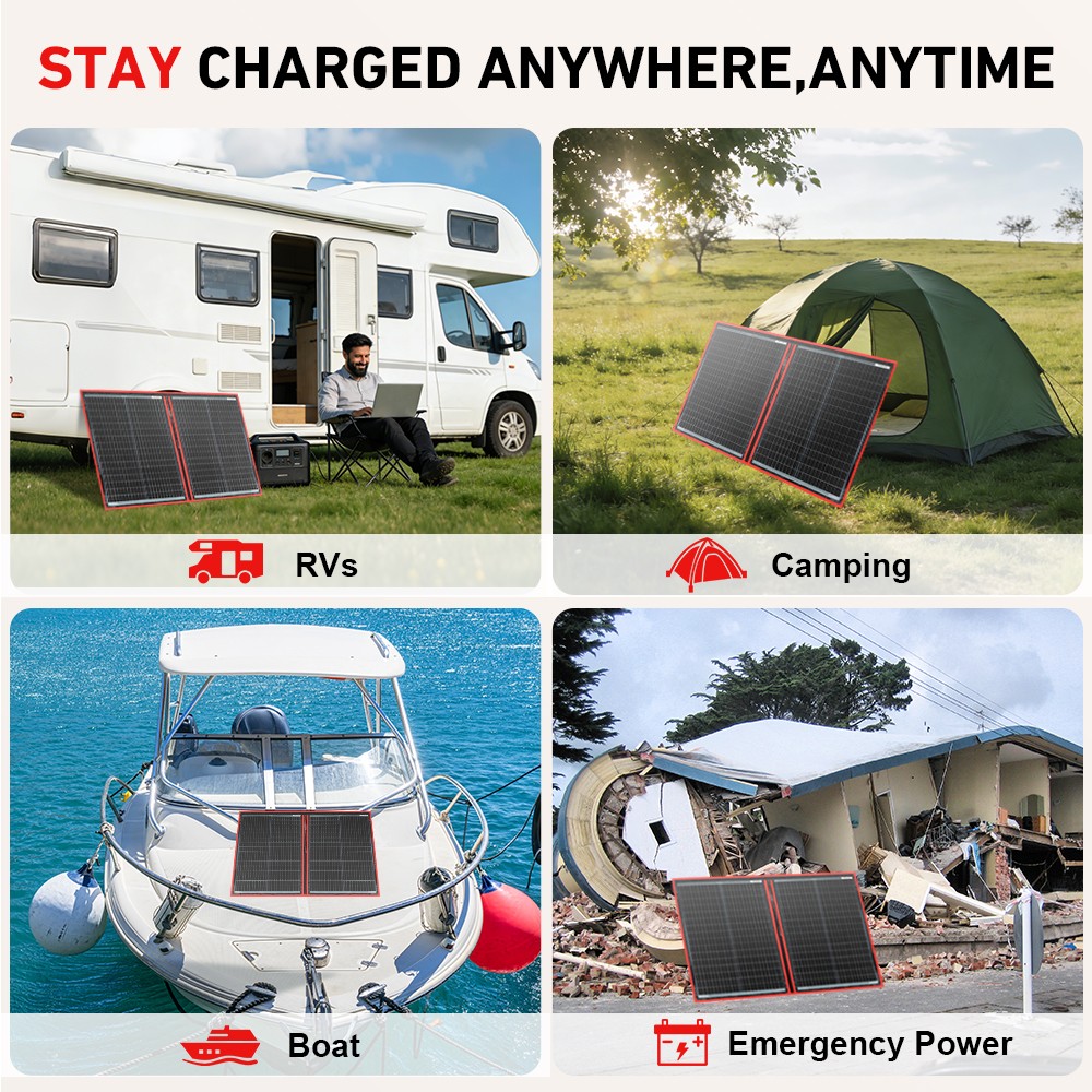 Dokio 100W 12v Foldable Solar Panel Kit Monocrystalline Portable Camping RV Boat