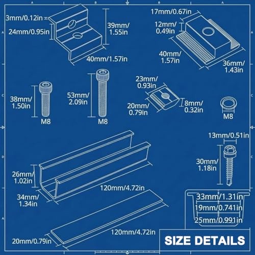 Solar Panel Mounting Kit for Thickness 1.18″/1.38″ Panels, with 4pcs-panel