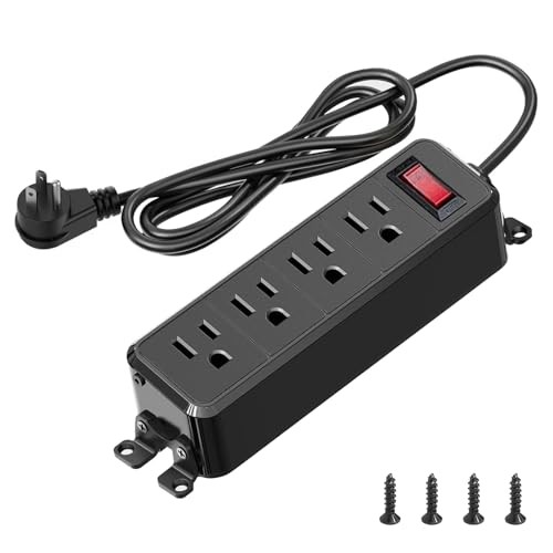 4 Outlet Small Power Strip, Mountable, 10 ft Cord | Wall 4 Outlet-10ft Black