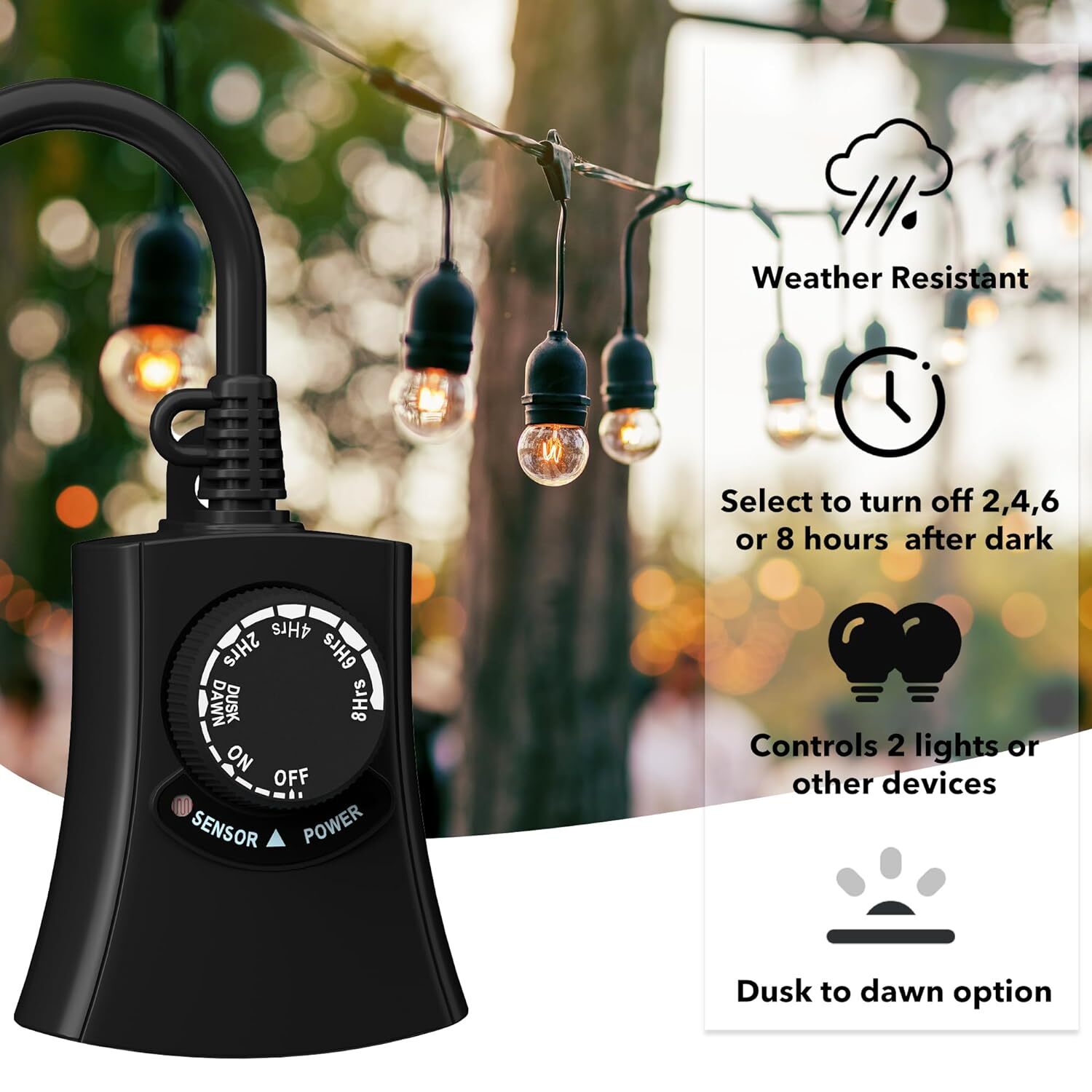 HBN Outdoor Light Timer Weatherproof Photocell Dusk to Dawn Light Sensor Timer