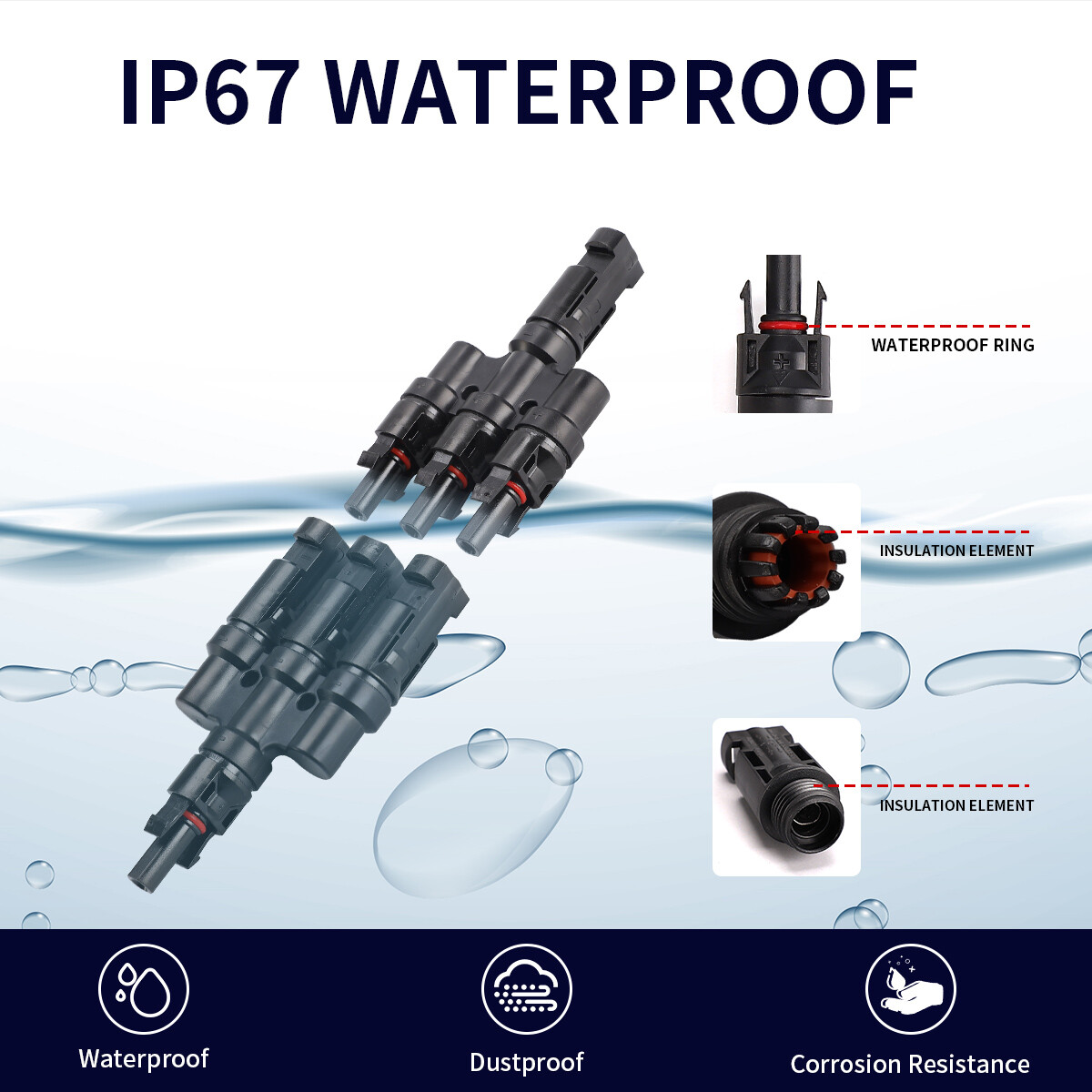 GEYA 1 Pair T Branch IP67 PV Solar panel Cable Connectors 2/3/4/5/6 Male&Female