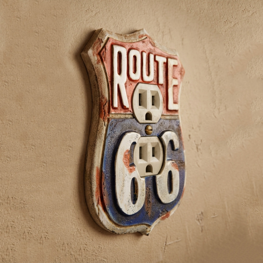 Rustic US Route 66 Duplex Outlet Plug Wall Plate Cover Red White Blue