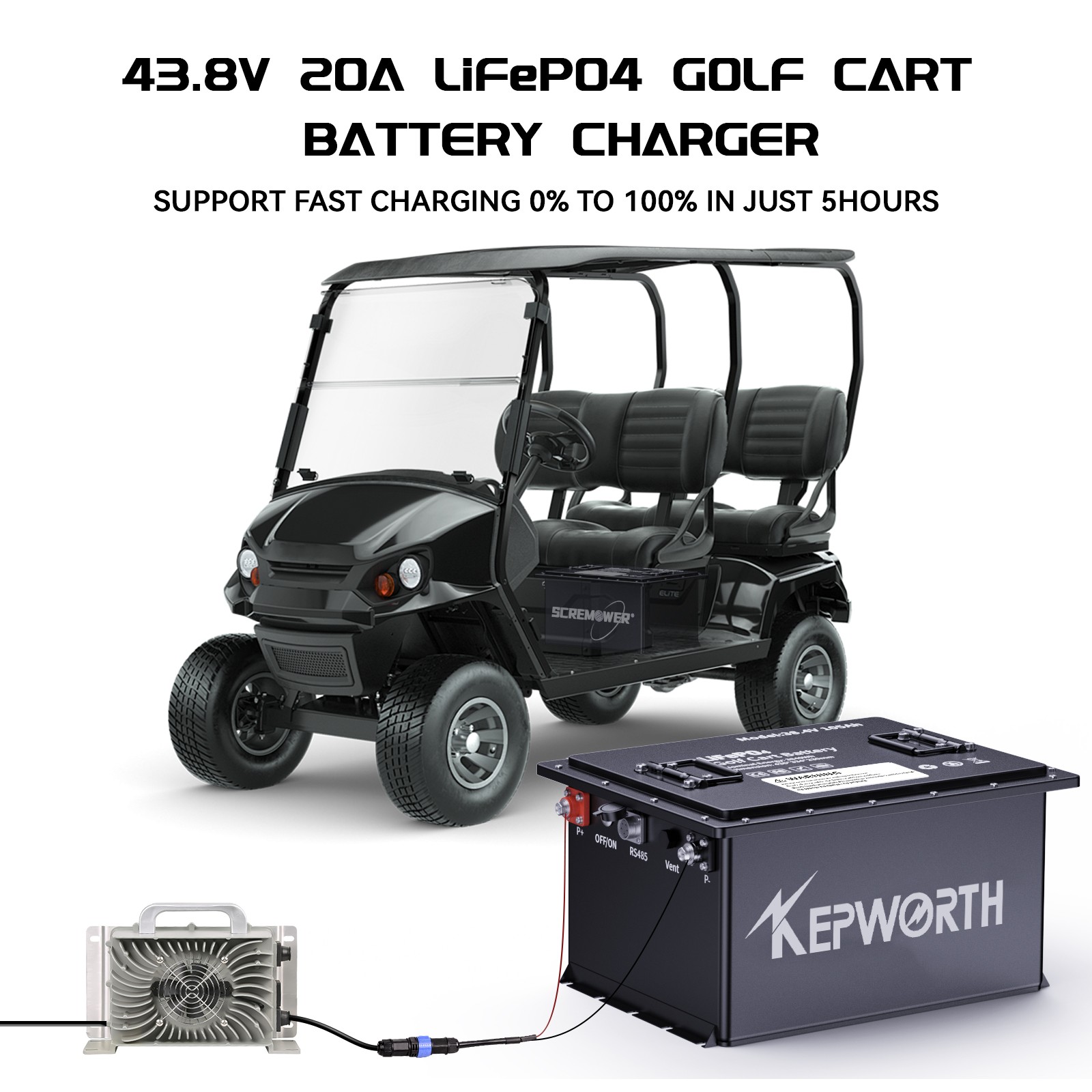36V 105Ah Golf Cart LiFePO4 Lithium Battery 200A BMS A+Cells with 20A Charger