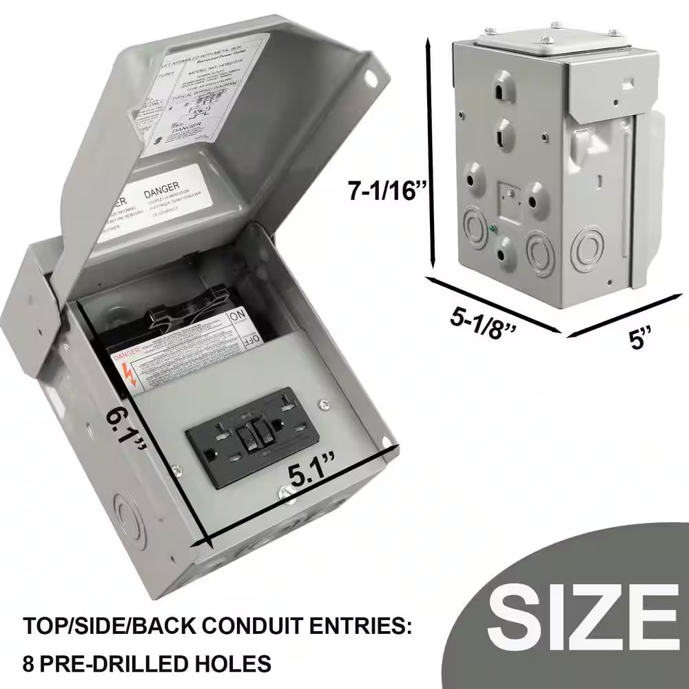 20 Amp Outdoor GFCI Outlet Box with Pullout Disconnect Switch, 125V ETL Listed W