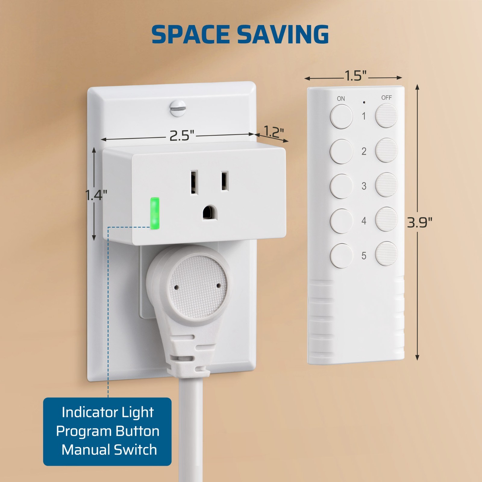 5 Outlet Wireless Remote Control Plug 2 Remotes 200FT Range No WiFi Needed