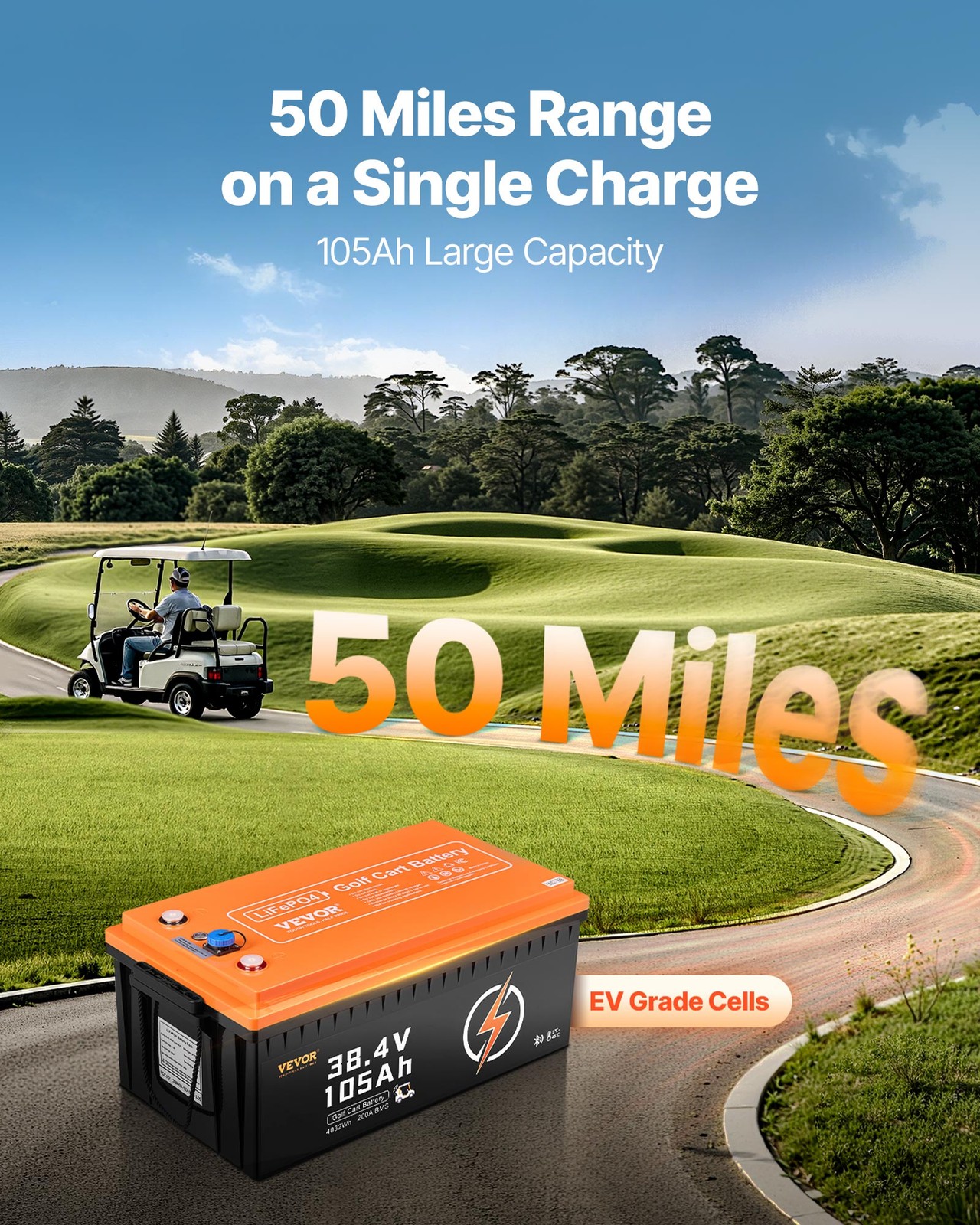 VEVOR 36V 105Ah Golf Cart Lithium Battery 20A Charger LCD Monitor & 4000+ Cycle