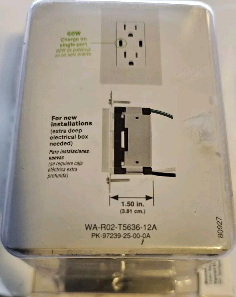 Leviton Decora 15 Amp Tamper Resistant Duplex Outlet with 60W USB-C Power Delive