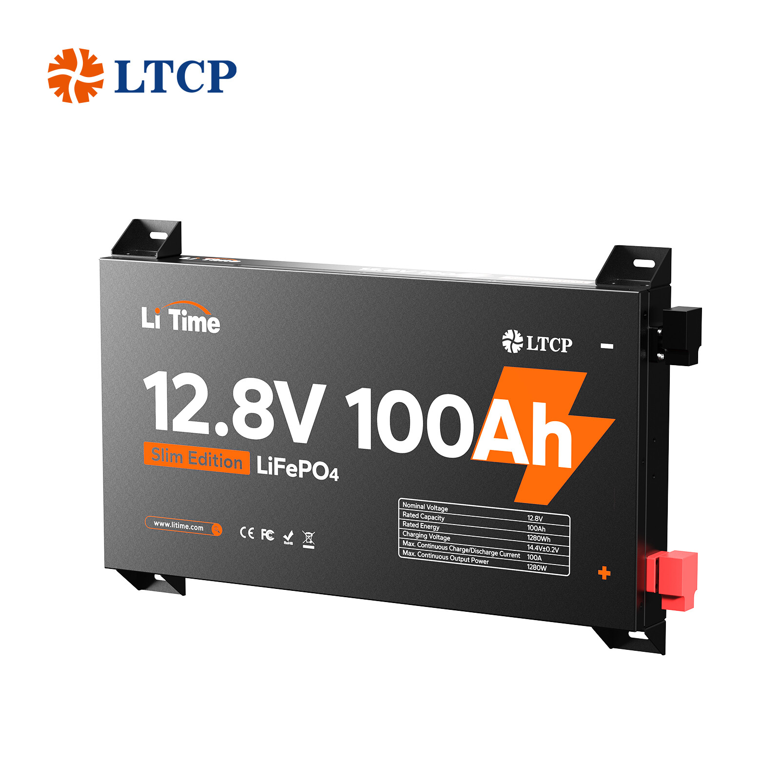 LiTime 12V 100Ah Slim LiFePO4 Lithium Metal Case Battery BMS For RV Marine Home