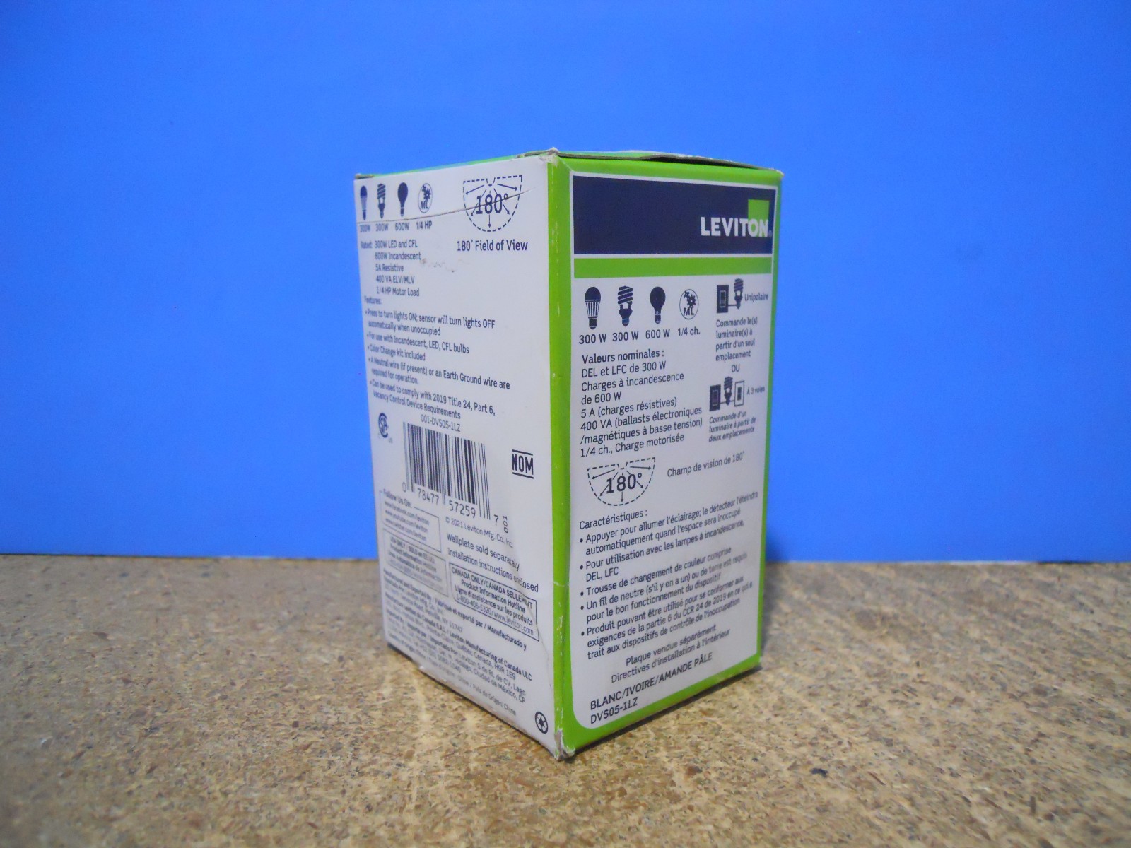 Leviton DVS05-1LZ Universal LED/CFL Manual-On Vacancy Sensor