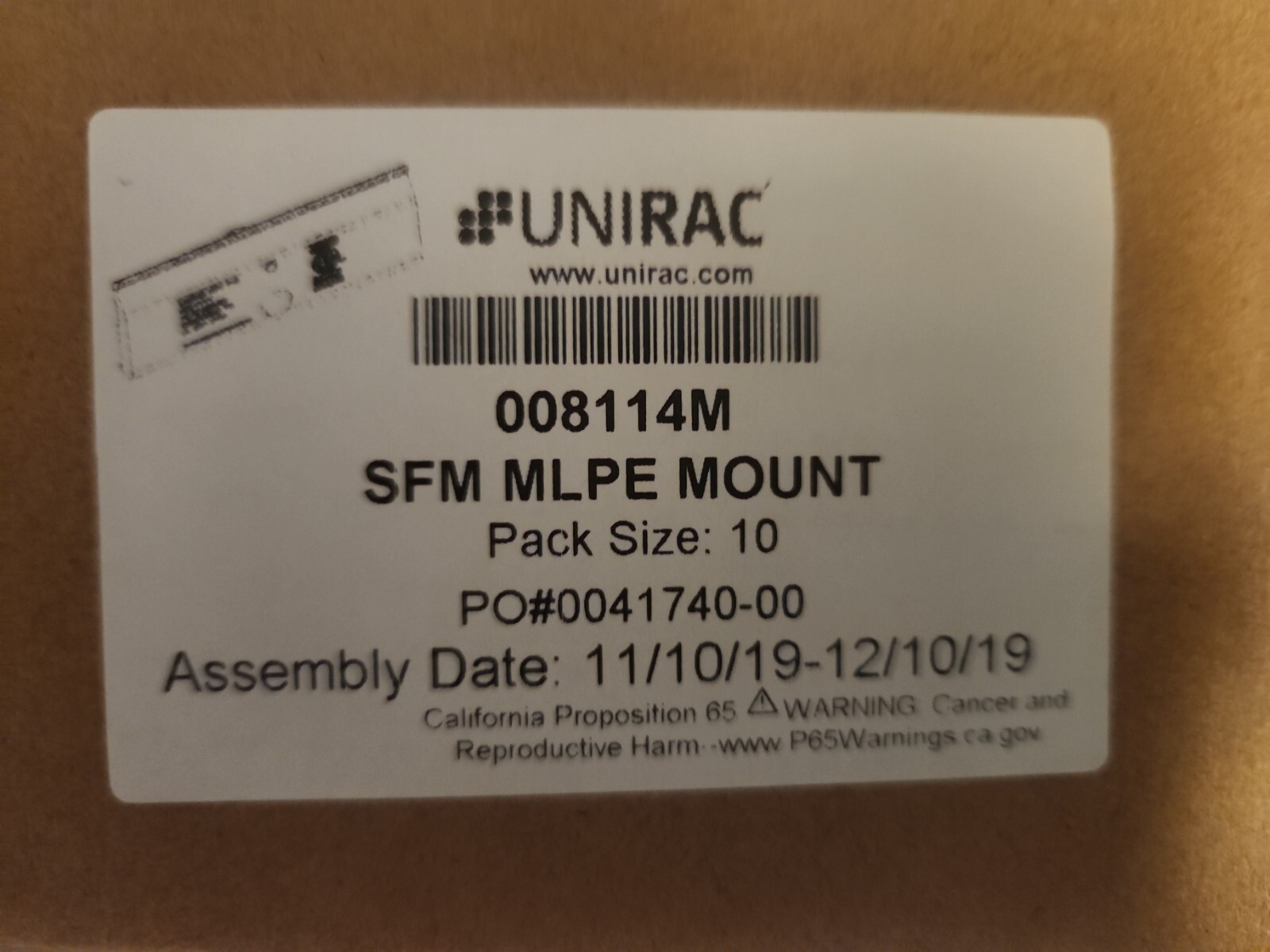 Unirac Microrail MLPE Mount Assembly 008114M Boxes Of 10