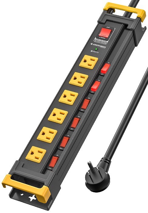 6-10 Outlet Individually switched Metal Power Strip,3300J/6FT Cord/14AWG