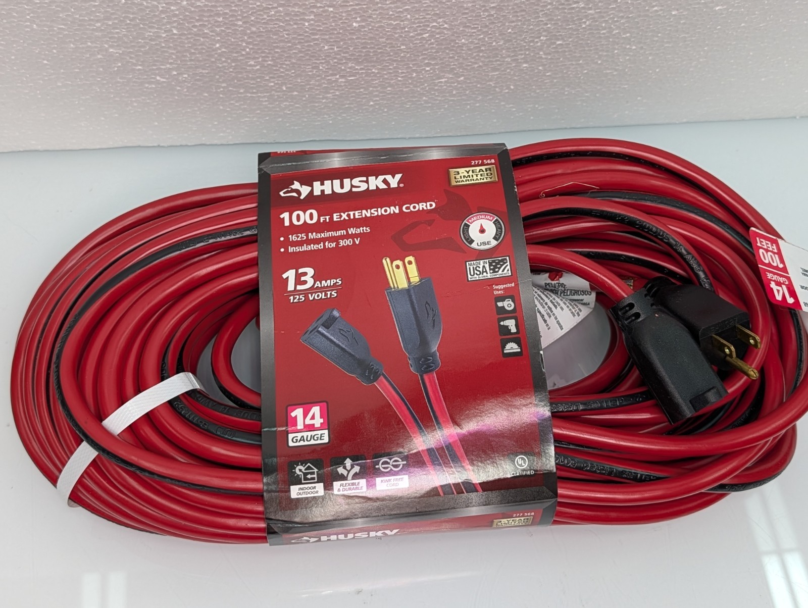 100 ft. 14/3 Medium Duty Indoor/Outdoor Extension Cord, Red/Black