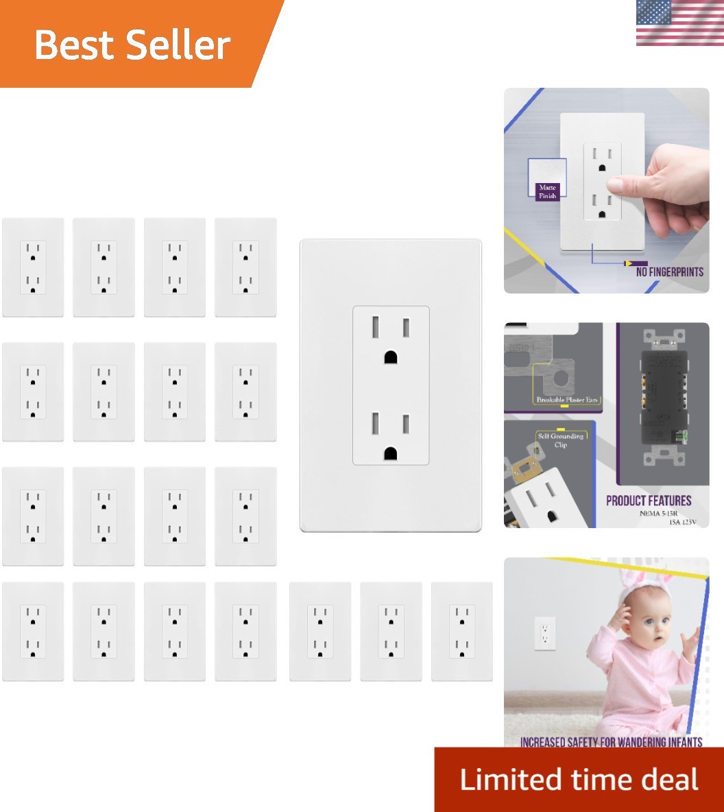 20 Count Tamper-Resistant Matte White Receptacles – Easy Installation & Stylish