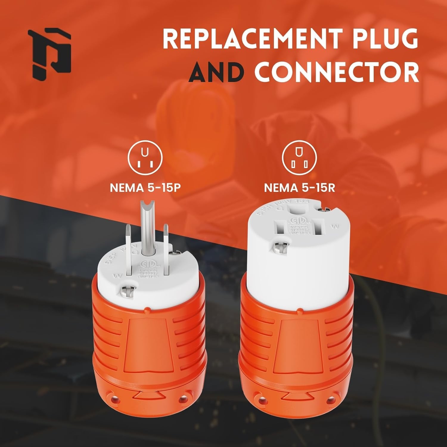 Extension Cord Ends Male and Female Replacement Plug Connector Set Orange