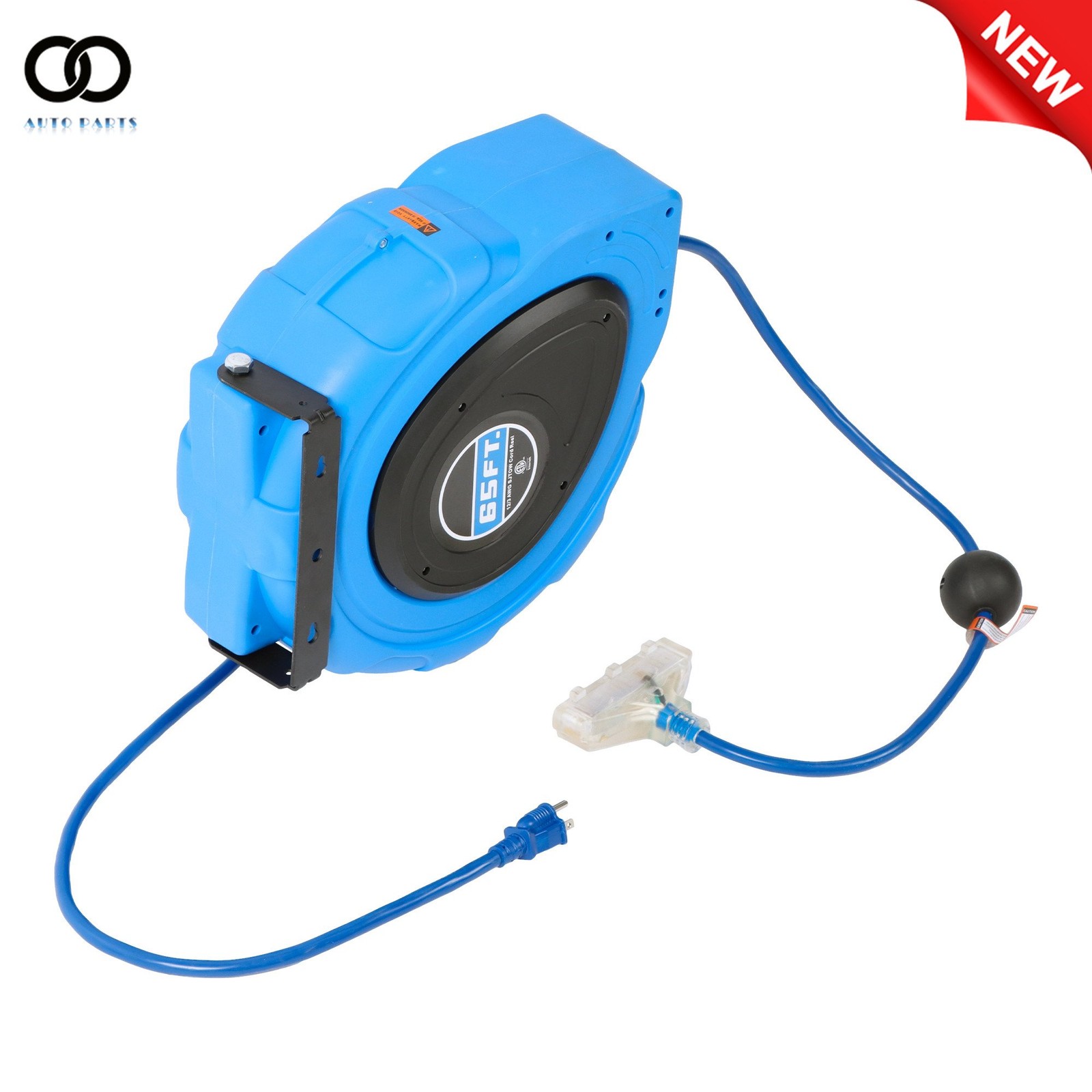 65FT 12AWG/3C SJTOW Retractable Extension Cord Reel Power Cord Reel 1875 watts