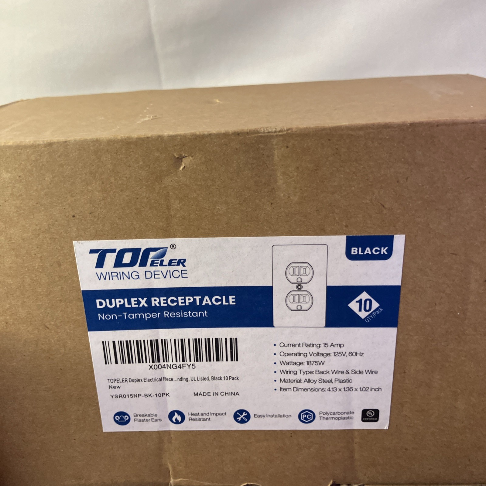 Lot of (10) New, BLACK TopELER receptacle,none- TamperResistant20Amp 120 volt@A