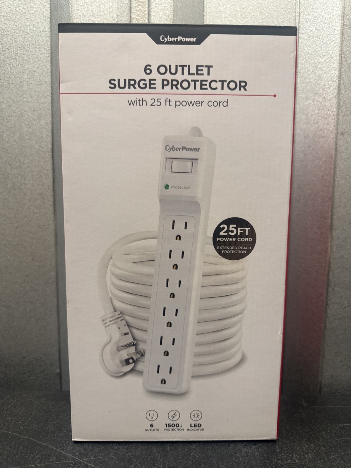 CyberPower Outlet Surge Protector with 25 ft. power cord 1500 Joules- B625 – NEW