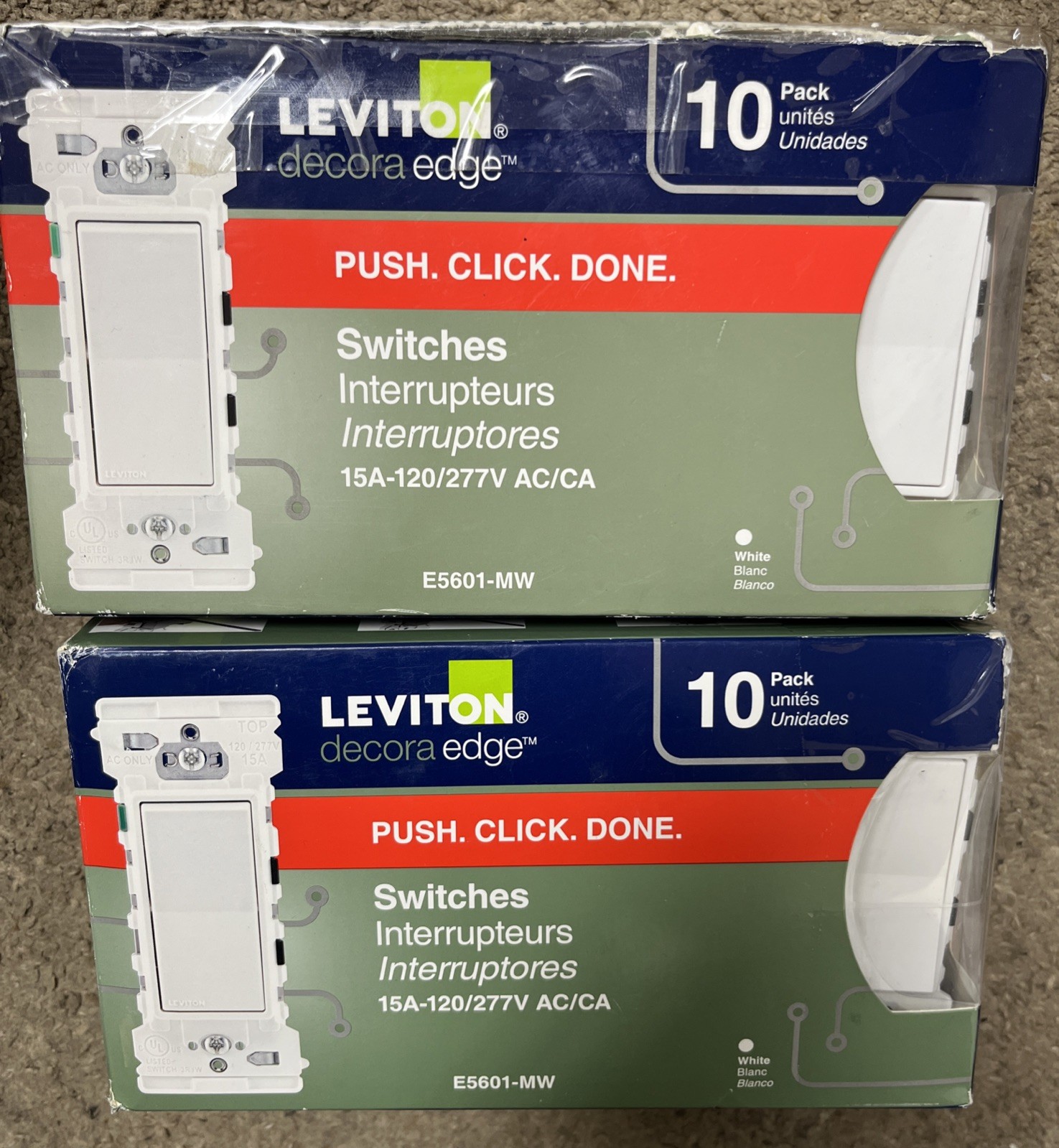 Leviton Decora Lever Edge 15 Amp 120/277 Volt Single Pole Switch, White (10-Pack