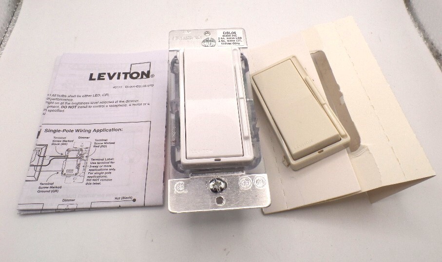 LEVITON DSL06-1TW DECORA ROCKER DIMMER WITH SLIDE BAR WHITE+IVORY
