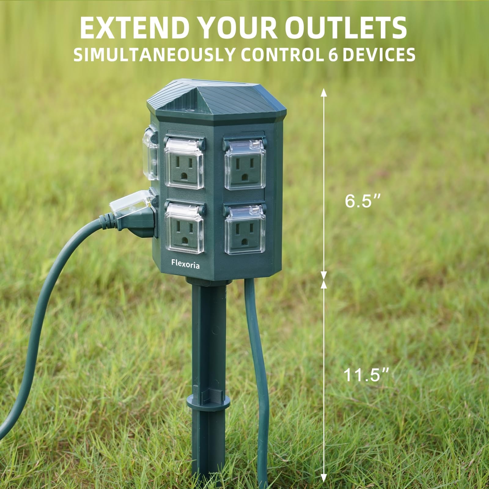 Flexora Outdoor Power Strip With 24-hour Mechanical Timer, Ft Extension Cord