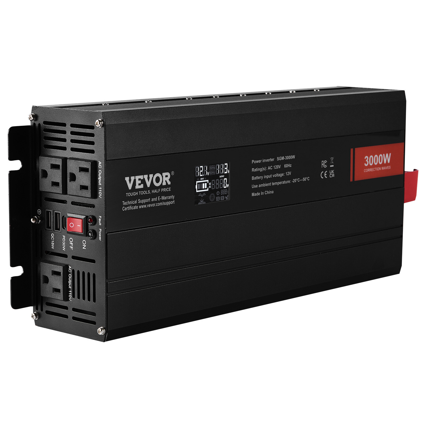 VEVOR Modified Sine Wave Power Inverter 3000W DC12V to AC120V LCD Display CE FCC