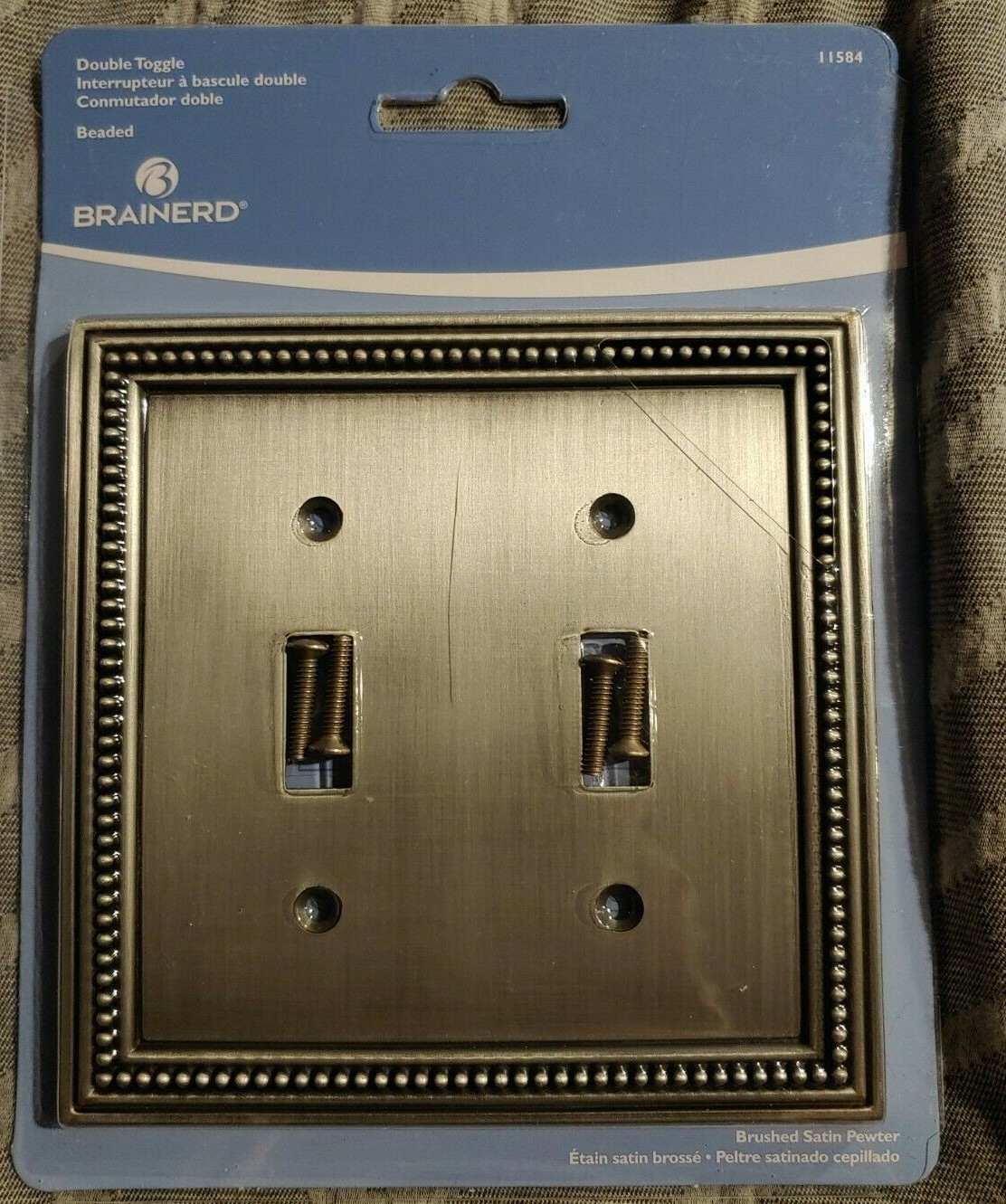 Brainerd Beaded Brushed Satin Pewter Dbl Toggle or Dbl Decorator Switch Cover