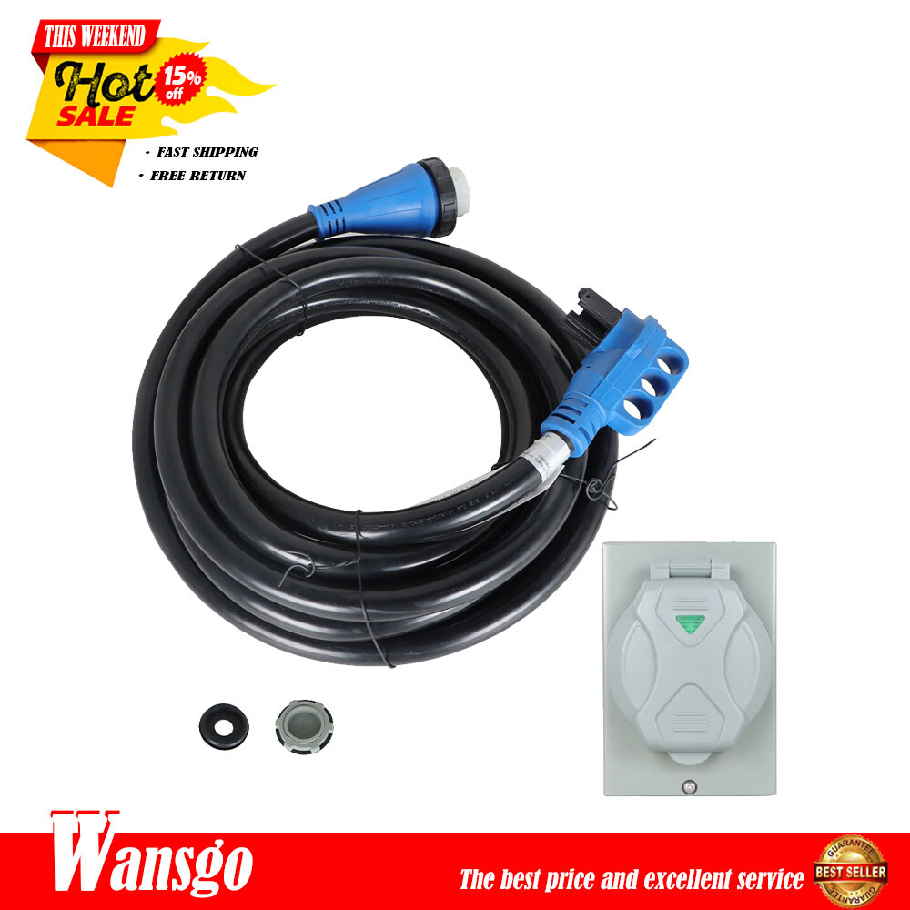 Fit For 50 Amp Generator Cord + Power Inlet Box Waterproof Combo Kit
