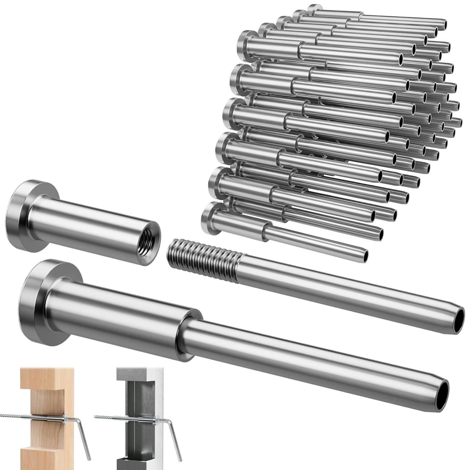 Invisible Cable Railing Kit – 50 Pack 1/8″ T316 Stainless Steel Invisible Receiv