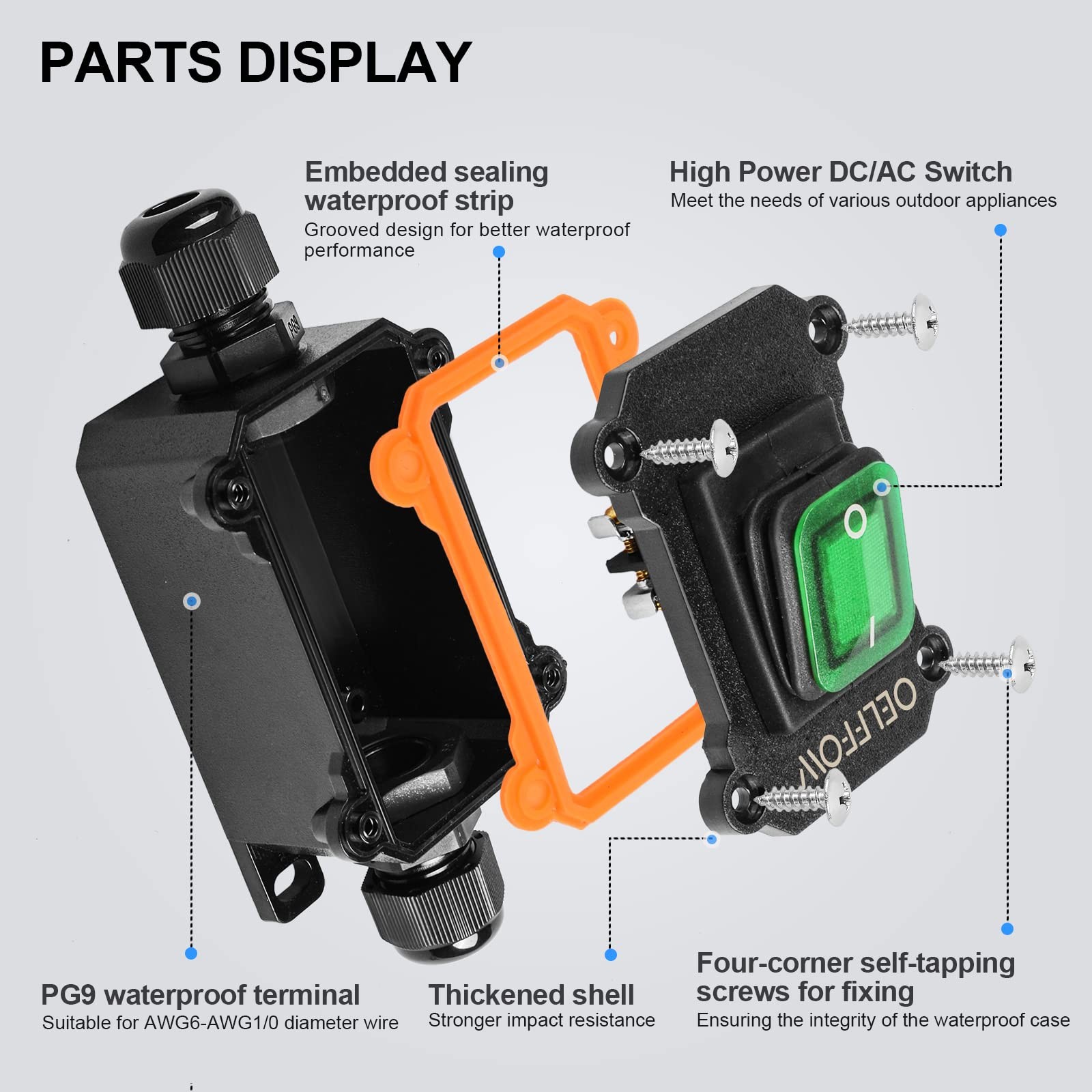Waterproof On Off Toggle Switch Double Outlet with Green Light Rocker Button …