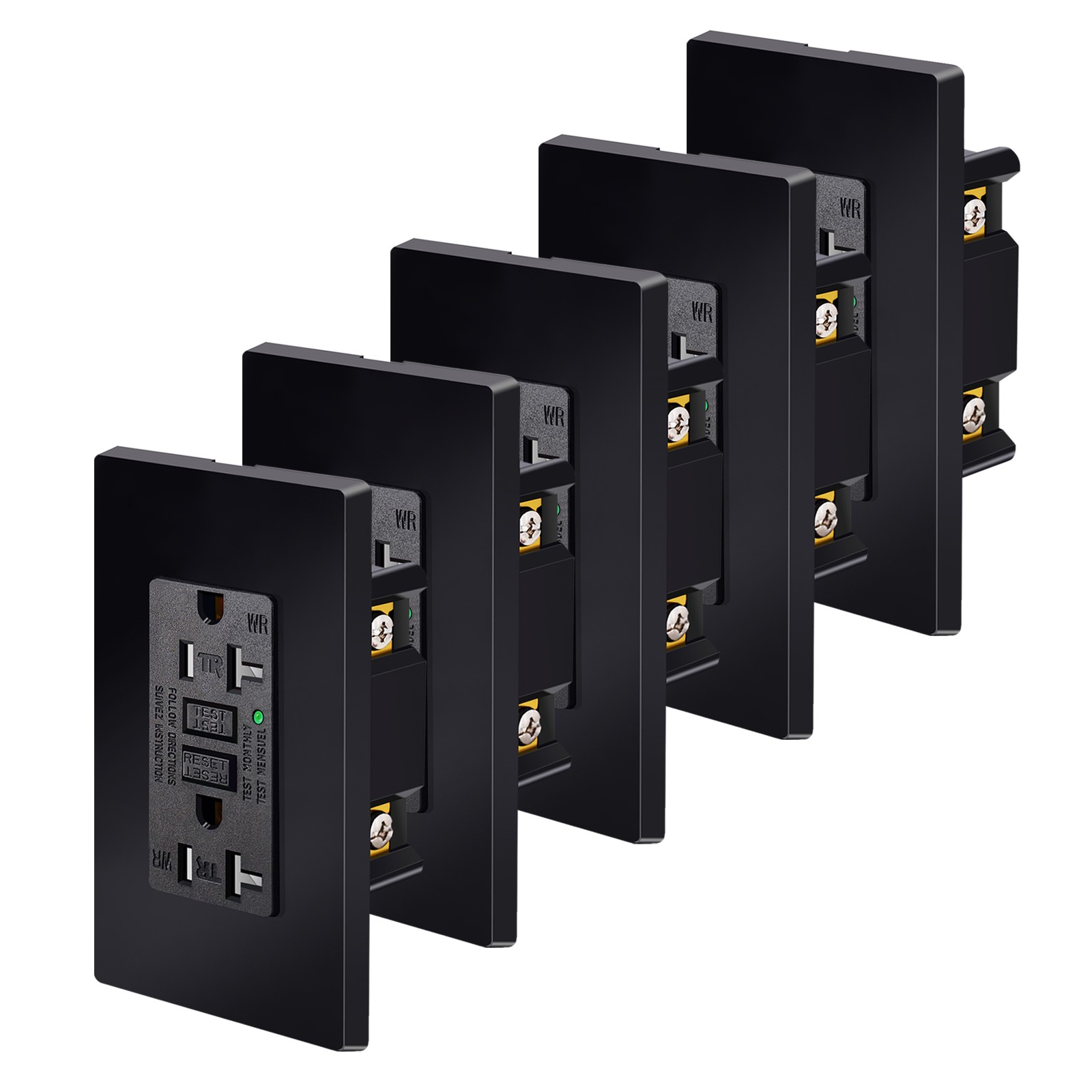 5PK GFCI Outlet 20 Amp Tamper Weather Resistant Ground Fault Receptacle Black