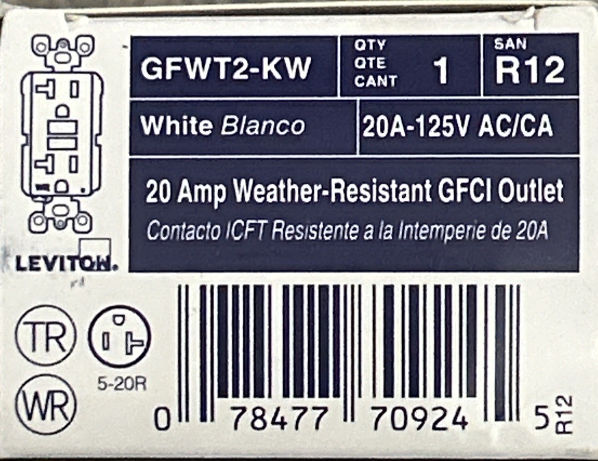 Brand New Leviton GFWT2-KW 20 Amp Weather Resistant GFCI Outlet Outdoor White