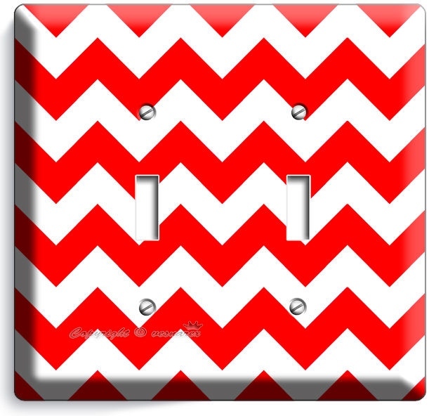 RED CHEVRON ZIG ZAG LINES DOUBLE LIGHT SWITCH WALL PLATE COVER MODERN HOME DECOR