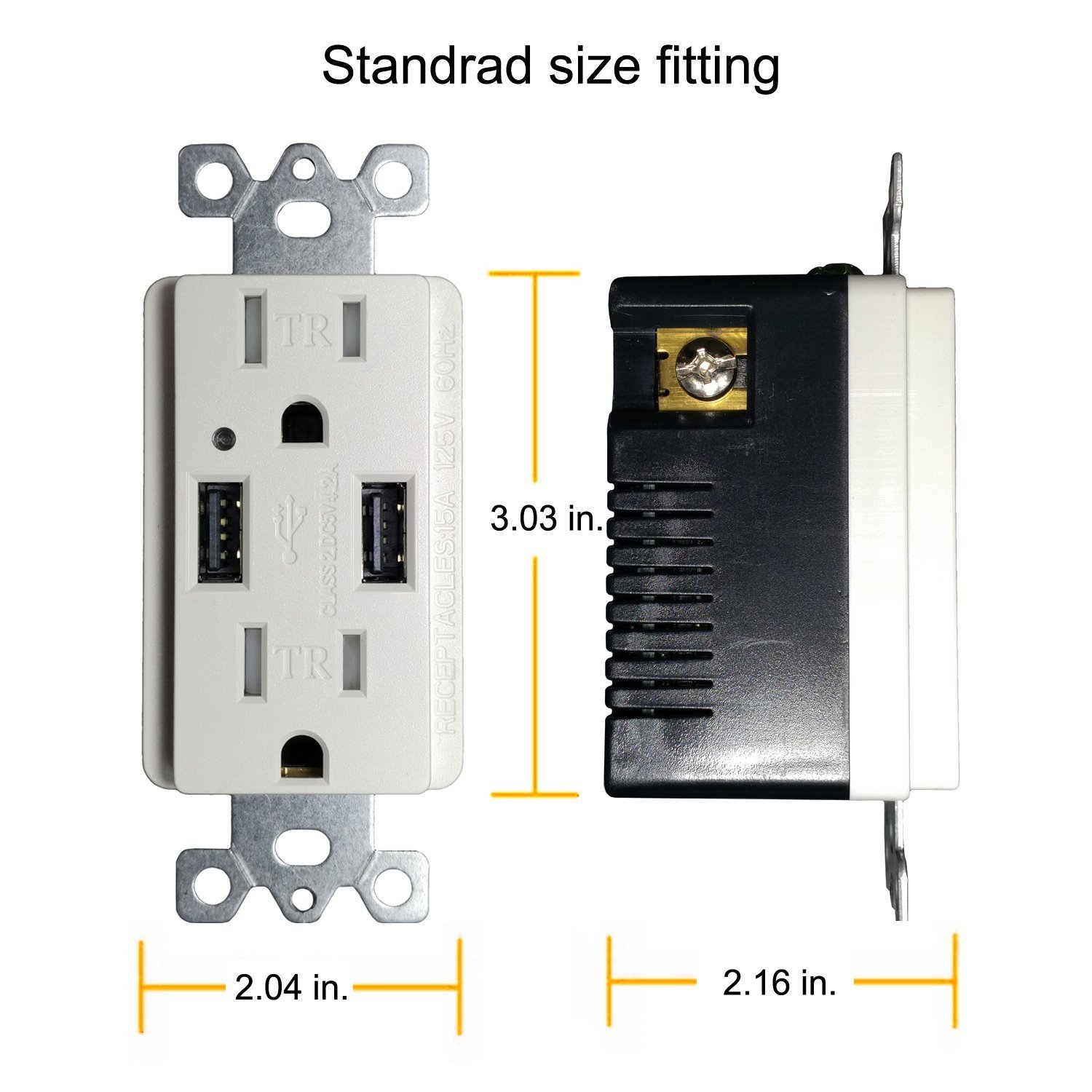 USB Outlet Fast Charger 4.8A Duplex Receptacle 15A Tamper Resistant UL Listed